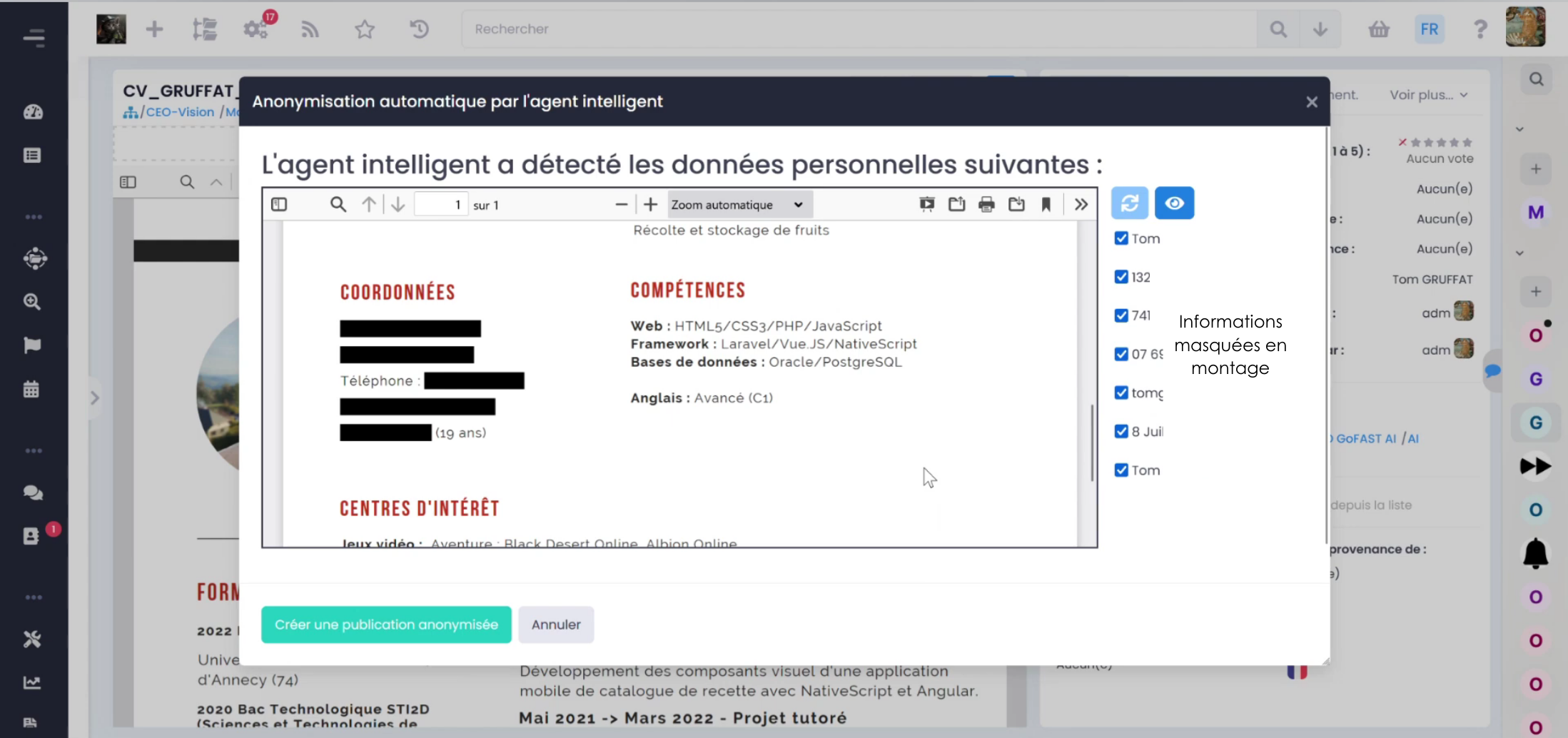 example of ai detecting personnal datas