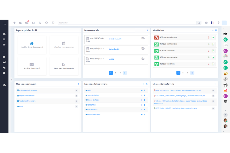 Tableau de bord management de GoFAST Digital Workplace et GED