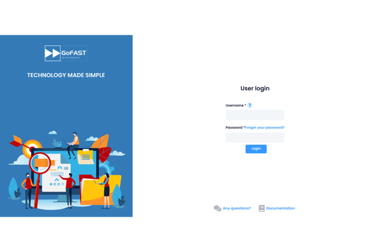 Log in page of the GoFAST platform