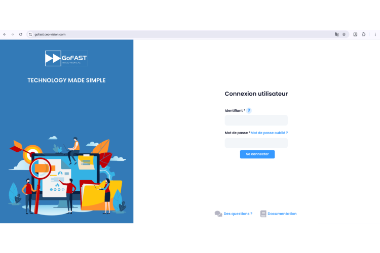 Page de connexion à la plateforme GoFAST - Full-web, 100% sécurisé